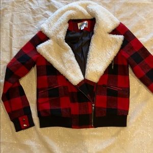 Women’s Pim +Larkin buffalo plaid biker jacket